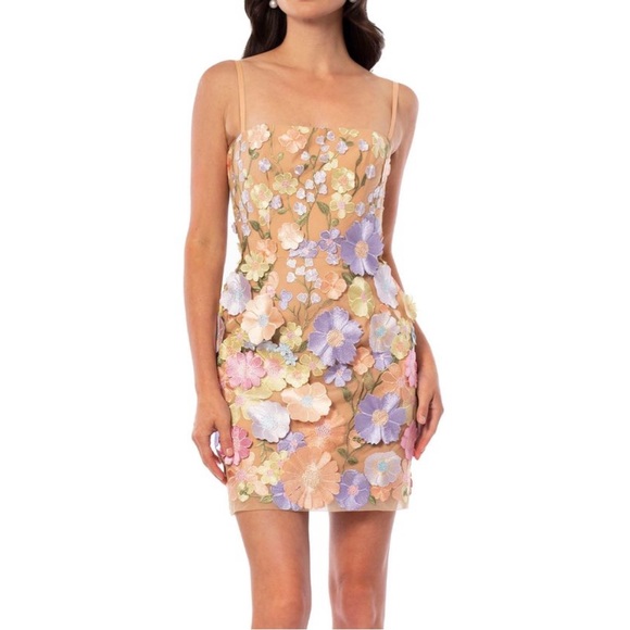 Anthropologie Dresses & Skirts - Helsi Hilma Floral Mesh Mini Dress Pastel Pink Lavender Nude